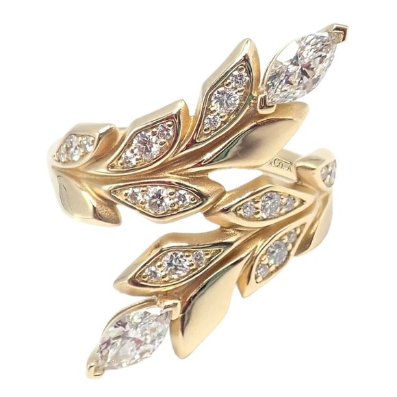 Authentic! Tiffany & Co 18k Yellow Gold Diamond Victoria Vine Bypass Ring - Picture 1 of 16